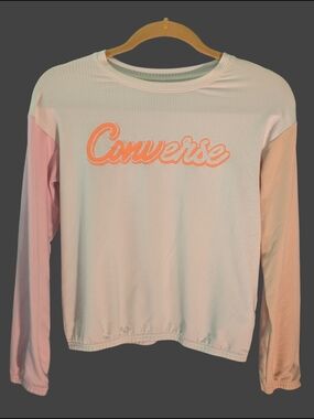 Converse Cream Long Sleeve Tee with Pink And Peach Split Color Sleeves